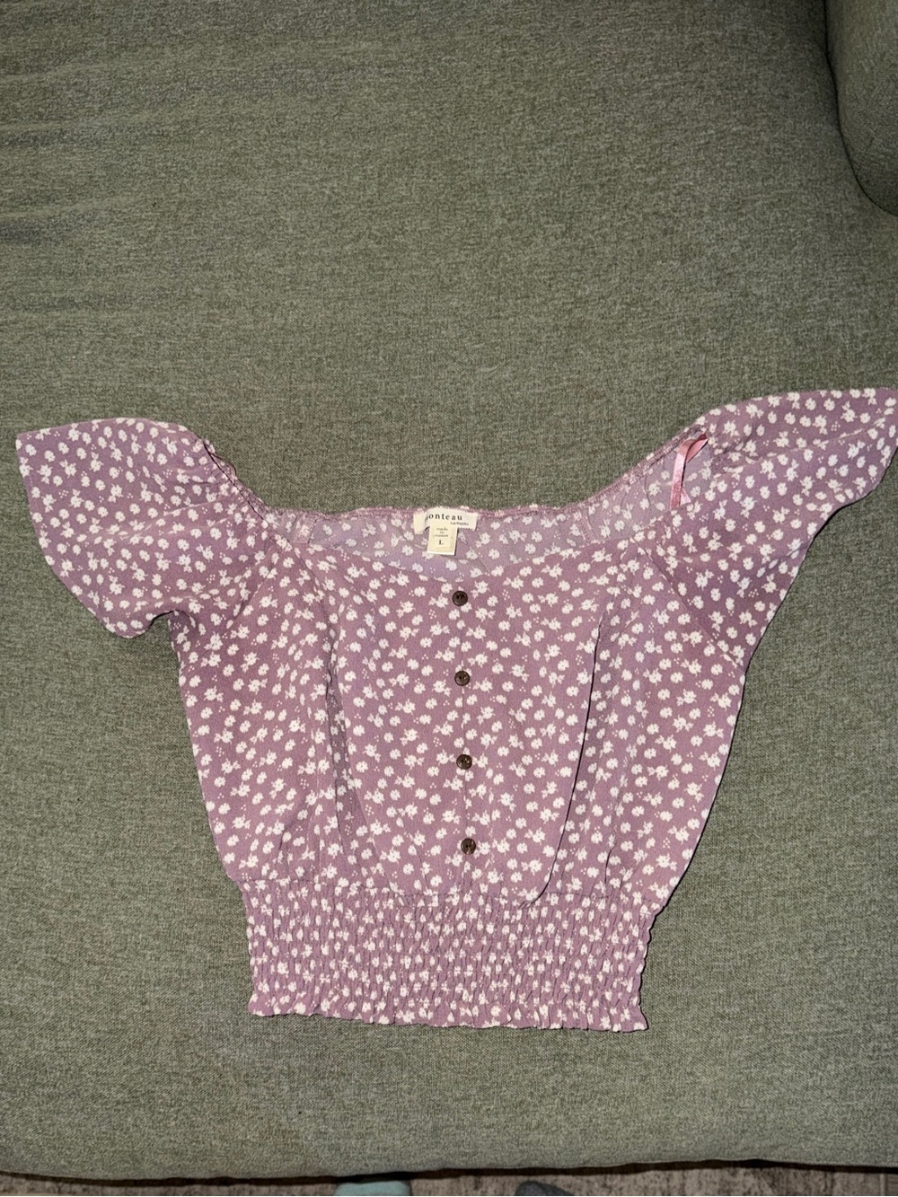 Lavender Floral Smocked Top with Buttons